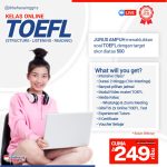 Pengen dapat skor TOEFL +500 Dalam Waktu Cepat? Belajar TOEFL otodidak tapi hasilnya tidak memuaskan?! atau Mau belajar TOEFL Tapi bingung harus mulai dari mana? Udah deh, simpan energimu, urusan masa depan gak boleh main-main! Dengan mengikuti Kelas TOEFL Online Kamu bisa dapat bukunya sekaligus belajar TOEFL dengan serius, udah gak zaman ngandalin joki atu beli sertifikat di oknum ? Fasilitas yang Kamu dapat di Kelas TOEFL Online? Menggunakan metode yang sudah terbukti dan mudah dipahami 3 Kelas Persiapan TOEFL-ITP (STRUCTURE,LISTENING, READING) Latihan Soal Setiap hari Pengajar Spesialis TOEFL E-Certificate WhatsApp Group of Discussion Voucher Belajar Online 2x Online TOEFL Test (pre-test & post-test)